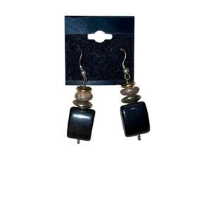 Dangle Costume Earrings Black Stone Brown Beads Casual
